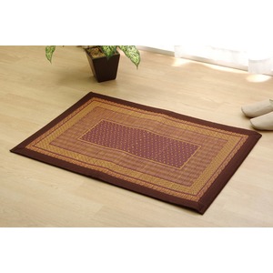 日本製 い草 玄関マット/フロアマット 【ワイン 約60×90cm】 裏：ウレタン 防滑 抗菌 防臭 調湿効果付き 〔入口 リビング〕