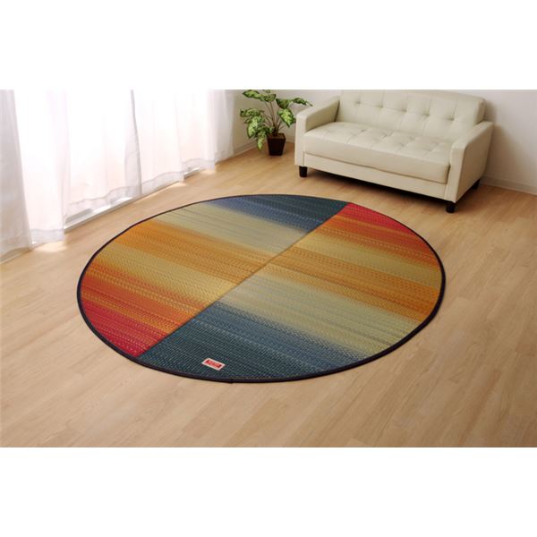 い草ラグ 国産 ラグマット カーペット 楕円形 カラフル 『Fジョイ』 レッド 約190×210cm (裏:ウレタン)