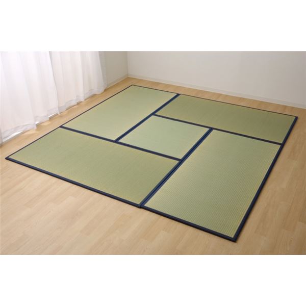 日本製 い草 置き畳/ユニット畳 【ネイビー 4.5畳セット 82×164cm4枚＋82×82cm1枚】 軽量 抗菌 防臭 連結ジョイント付【代引不可】