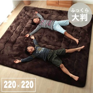 大判 こたつ敷布団/ラグマット 【ブラウン 約220×220cm】 正方形 洗える 弾力性 クッション性 防音性抜群 〔リビング〕