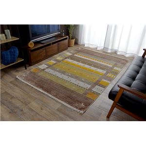 トルコ製 ラグマット/絨毯 【ブラウン 約160×225cm】 折りたたみ収納可 高耐久性 オールシーズン可 〔リビング〕