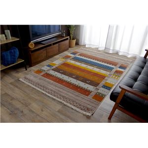 トルコ製 ラグマット/絨毯 【アイボリー 約160×225cm】 折りたたみ収納可 高耐久性 オールシーズン可 〔リビング〕