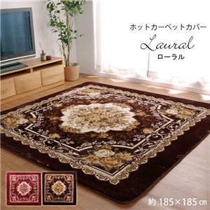 ベルベット調 ラグマット/絨毯 【ブラウン 約185×185cm】 正方形 洗える 防滑加工 〔リビング〕