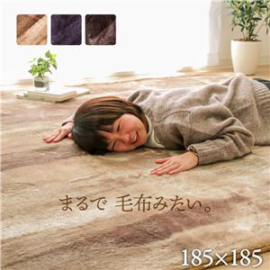 ふんわりタッチ ラグマット/絨毯 【ブラック 無地調 約185×185cm】 洗える ホットカーペット 床暖房対応 〔リビング〕