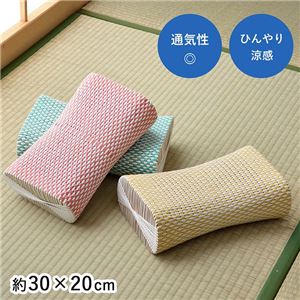 枕/ピロー 【約30×20cm ブルー】 通気性 蒸れない ポリプロピレン 軽い 丈夫 手編み 〔リビング お昼寝〕