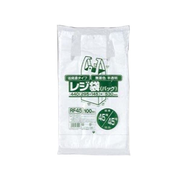 省資源レジ袋東45西45号100枚入HD半透明RF45 【（20袋×5ケース）合計100袋セット】 38-392