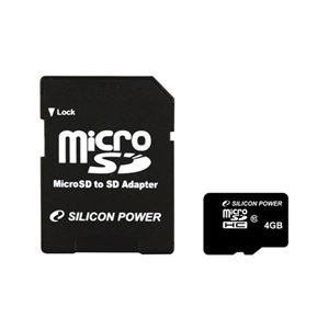 シリコンパワー microSDHCカード 4GB (Class10) 永久保証 (SDHCアダプター付) SP004GBSTH010V10-SP 商品写真