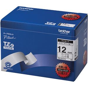 ブラザー工業 TZeテープ ラミネートテープ(白地/黒字) 12mm 10本パック TZe-231V10 商品写真