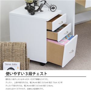 パソコンデスク オフィスデスク 90cm幅 2点セット 引出し 3段チェスト ホワイト 日本製 商品写真5