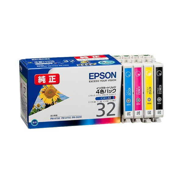 （まとめ） エプソン EPSON インクカートリッジ 4色パック IC4CL32 1箱（4個：各色1個） 【×3セット】