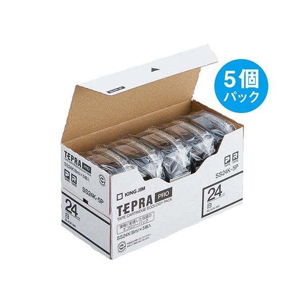 キングジム テプラ PRO テープカートリッジ 24mm 白/黒文字 SS24K-5P 1パック(5個)