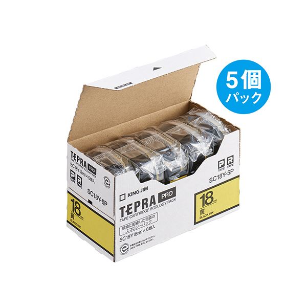 キングジム テプラ PRO テープカートリッジ パステル 18mm 黄/黒文字 SC18Y-5P 1パック(5個)