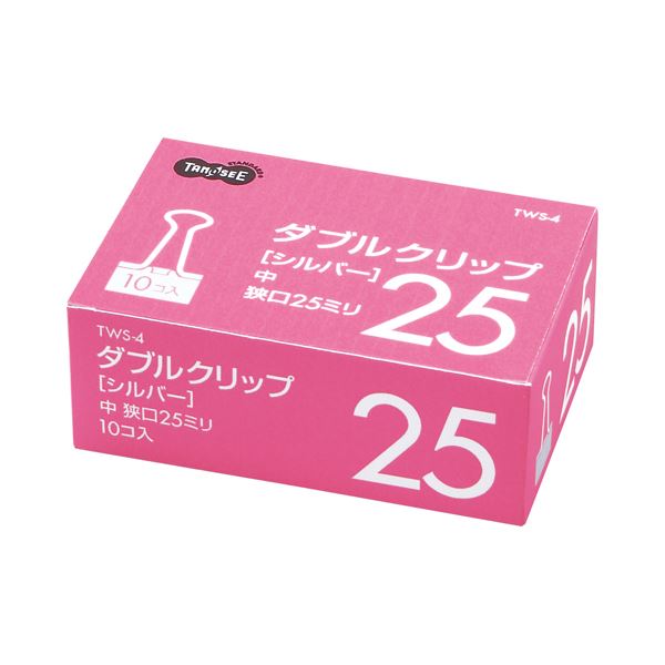 （まとめ） TANOSEE ダブルクリップ 中 口幅25mm シルバー 1セット（100個：10個×10箱） 【×5セット】