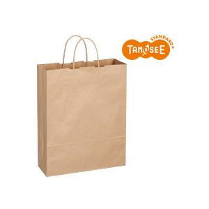 (まとめ)TANOSEE 手提袋 丸紐 茶無地・大 50枚入×6パック 商品写真