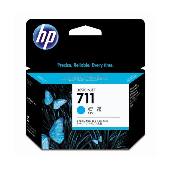 （まとめ） HP711 インクカートリッジ シアン 29ml／個 染料系 CZ134A 1箱（3個） 【×3セット】