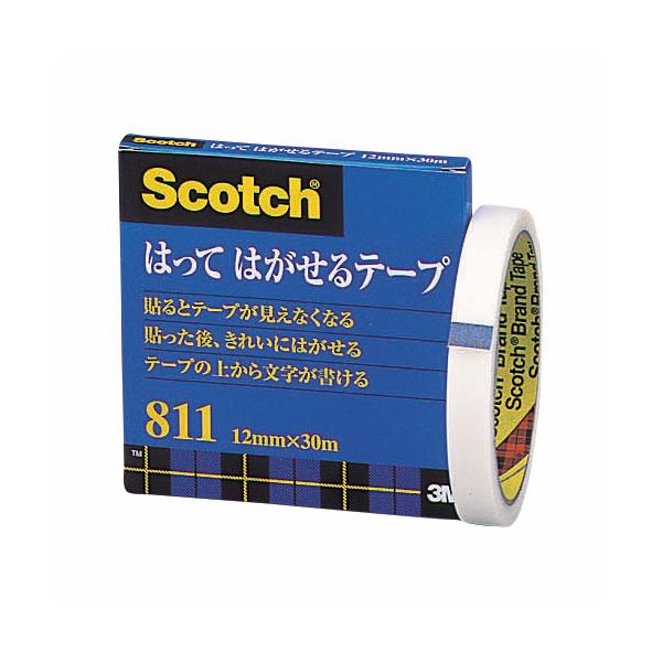 （まとめ） 3M スコッチ はってはがせるテープ 811 大巻 12mm×30m 紙箱入 カット金具付 811-3-12 1巻 【×10セット】