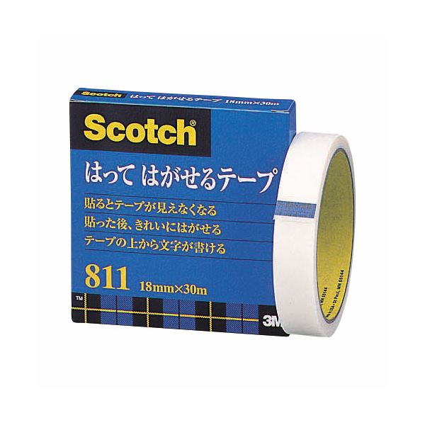 （まとめ） 3M スコッチ はってはがせるテープ 811 大巻 18mm×30m 紙箱入 カット金具付 811-3-18 1巻 【×10セット】