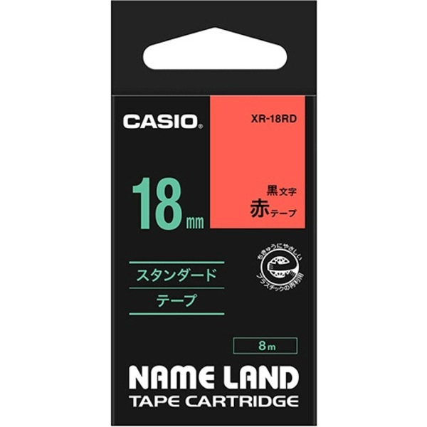 （まとめ） カシオ CASIO ネームランド NAME LAND スタンダードテープ 18mm×8m 赤／黒文字 XR-18RD 1個 【×4セット】