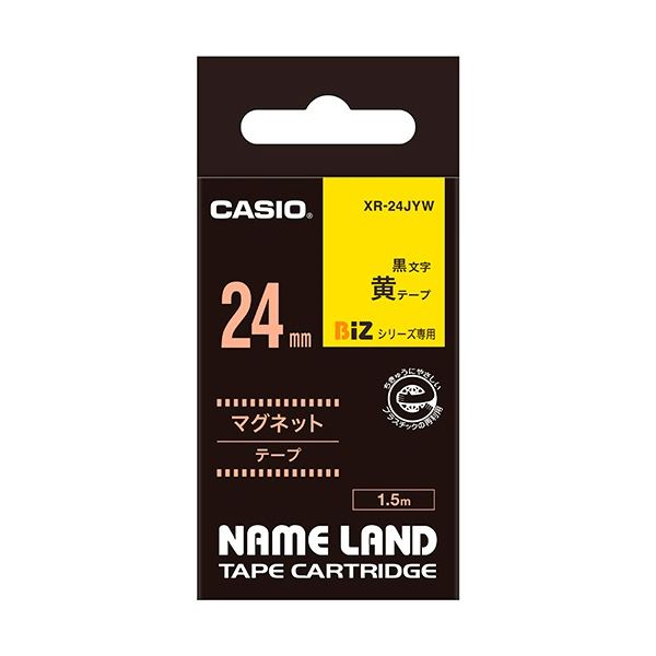 （まとめ） カシオ CASIO ネームランド NAME LAND マグネットテープ 24mm×1.5m 黄／黒文字 XR-24JYW 1個 【×3セット】