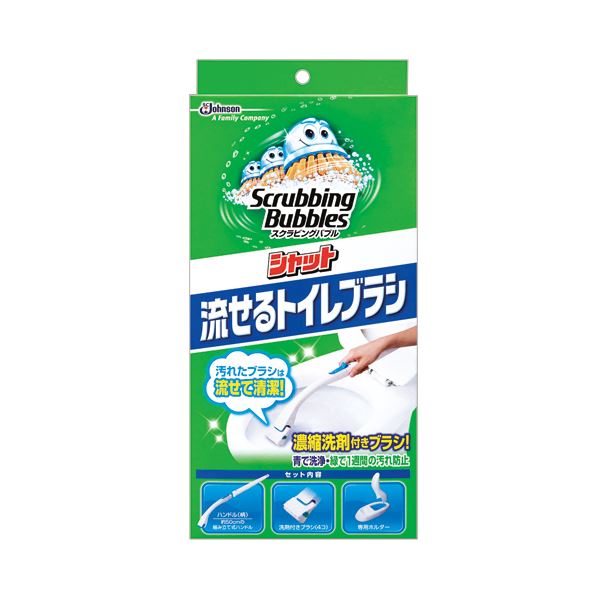 (まとめ) ジョンソン スクラビングバブルシャット 流せるトイレブラシ 本体 ブラシ4本付 1個 【×5セット】