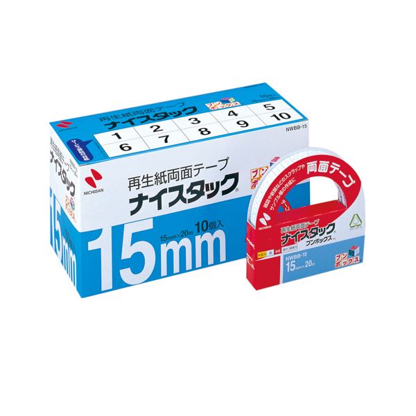 (まとめ) ニチバン ナイスタック 再生紙両面テープ ブンボックス 大巻 15mm×20m NWBB-15 1パック(10巻) 【×2セット】