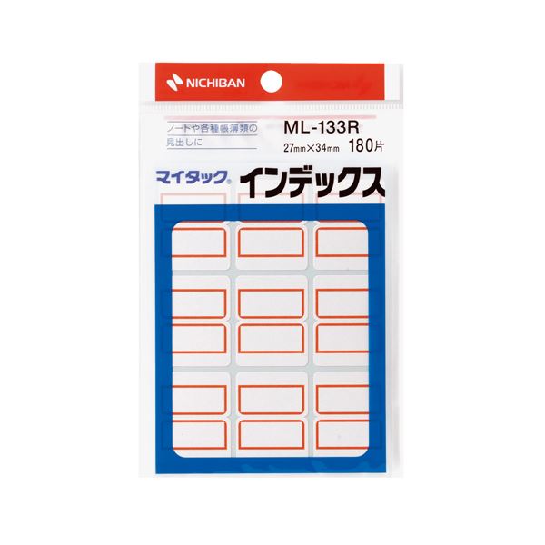 (まとめ) ニチバン マイタック インデックス 紙ラベル 大 27×34mm 赤枠 ML-133R 1パック(180片：9片×20シート) 【×30セット】