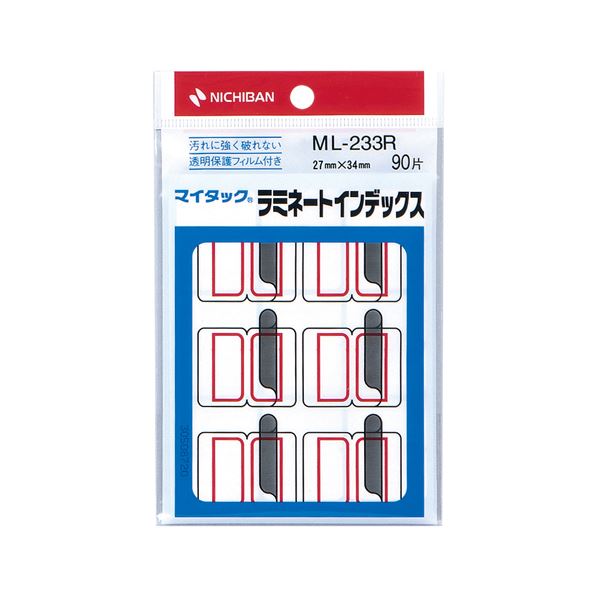 (まとめ) ニチバン マイタック ラミネートインデックス 保護フィルム付 大 27×34mm 赤枠 ML-233R 1パック(90片：9片×10シート) 【×30セット】