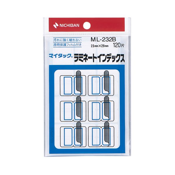 (まとめ) ニチバン マイタック ラミネートインデックス 保護フィルム付 中 23×29mm 青枠 ML-232B 1パック(120片：12片×10シート) 【×30セット】