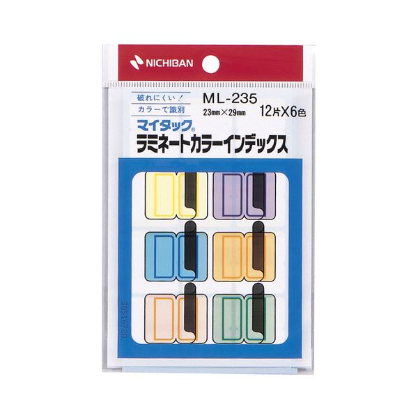 (まとめ) ニチバン マイタック ラミネートカラーインデックス 保護フィルム付 中 23×29mm 6色 ML-235 1パック(72片：各色12片) 【×40セット】