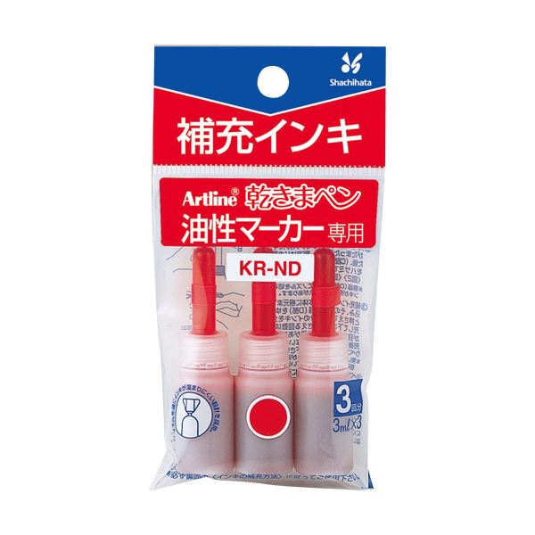 （まとめ） シヤチハタ 乾きまペン 油性マーカー補充インキ 赤 3ml KR-ND 1パック（3本） 【×30セット】