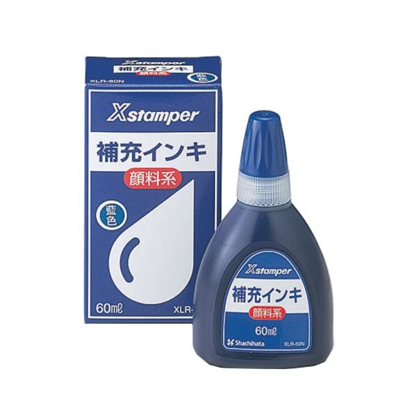 （まとめ） シヤチハタ Xスタンパー 補充インキ顔料系全般用 60ml 藍色 XLR-60N 1個 【×5セット】