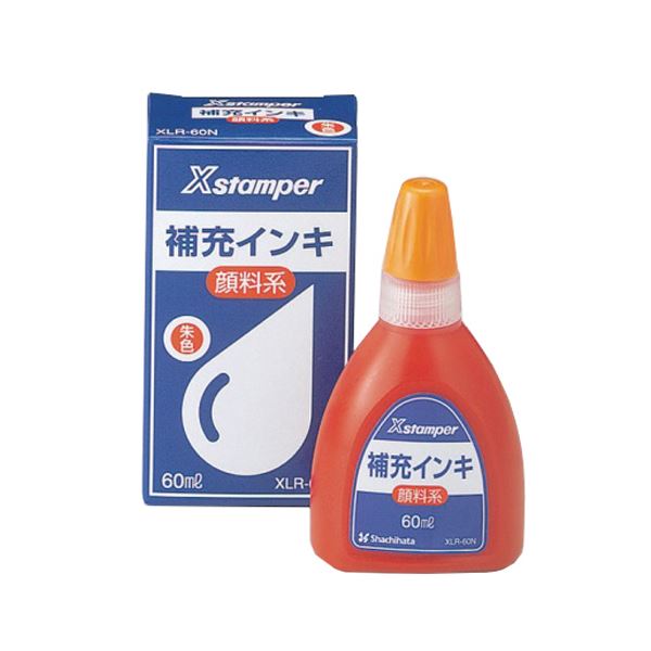 （まとめ） シヤチハタ Xスタンパー 補充インキ顔料系全般用 60ml 朱色 XLR-60N 1個 【×5セット】