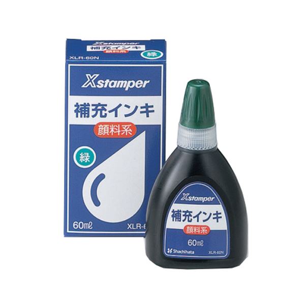 （まとめ） シヤチハタ Xスタンパー 補充インキ顔料系全般用 60ml 緑 XLR-60N 1個 【×5セット】