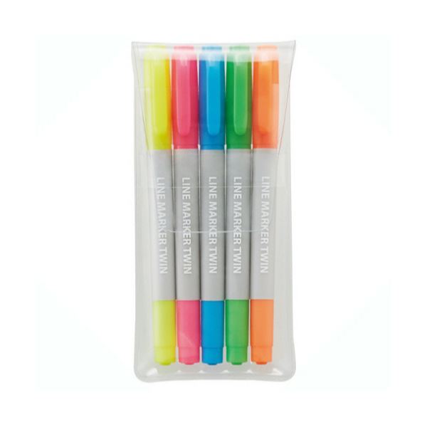 （まとめ） TANOSEE 蛍光マーカーツインタイプ（キャップ式） 5色（各色1本） 1パック 【×30セット】