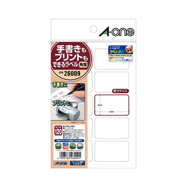 （まとめ） エーワン 手書きもプリントもできるラベルはがきサイズ 角型10面 40×24mm 26009 1冊（12シート） 【×30セット】