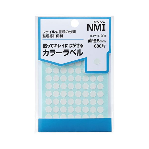 （まとめ） NMI はがせるカラー丸ラベル 8mm白 RCLW-08 1パック（880片：88片×10シート） 【×30セット】