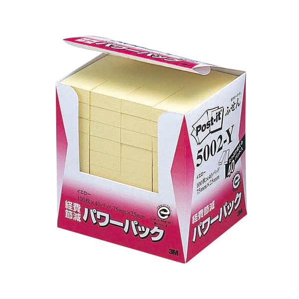 3M ポスト・イット パワーパックふせん 再生紙 75×25mm イエロー 5002-Y 1パック（40冊）