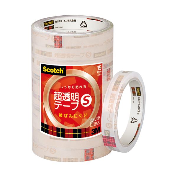 （まとめ） 3M スコッチ 超透明テープS15mm×35m BK-15N 1パック（10巻） 【×5セット】