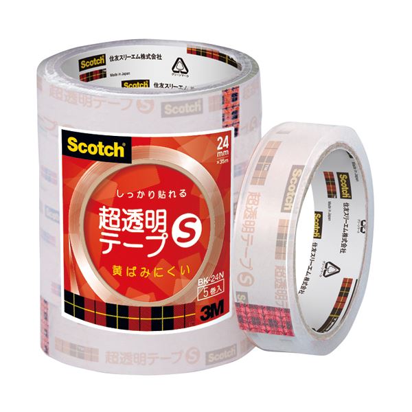 （まとめ） 3M スコッチ 超透明テープS24mm×35m BK-24N 1パック（5巻） 【×10セット】