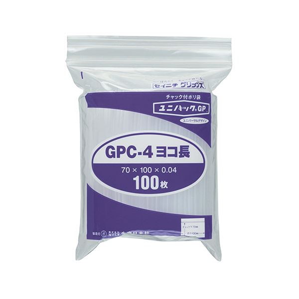 （まとめ） セイニチ ユニパックGP ヨコ長タイプヨコ100×タテ70×厚み0.04mm GPC-4ヨコナガ 1パック（100枚） 【×10セット】