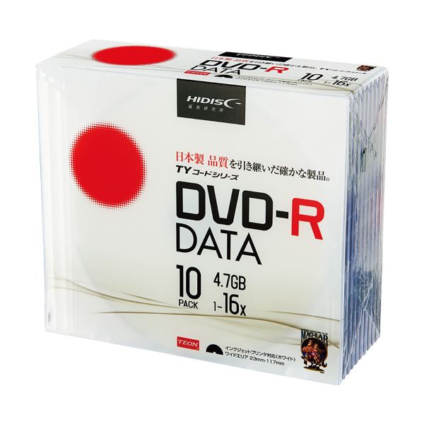 （まとめ）ハイディスク データ用DVD-R4.7GB 16倍速 ホワイトワイドプリンタブル 5mmスリムケース TYDR47JNP10SC1パック(10枚) 【×5セット】