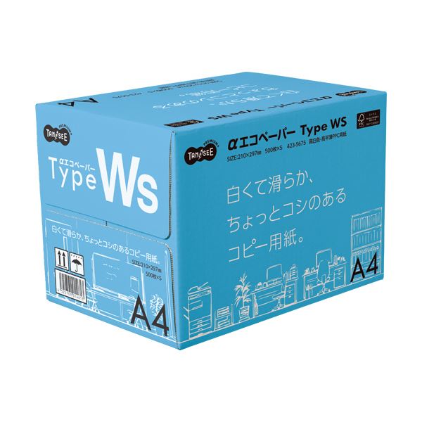 （まとめ）TANOSEE αエコペーパータイプWS 白くて滑らか、ちょっとコシのあるコピー用紙。 A4 1箱(2500枚:500枚×5冊) 【×3セット】