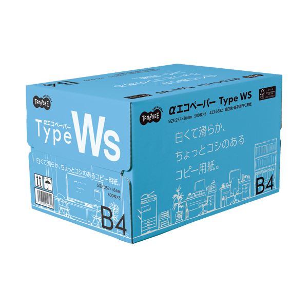 （まとめ）TANOSEE αエコペーパータイプWS 白くて滑らか、ちょっとコシのあるコピー用紙。 B4 1箱(2500枚:500枚×5冊) 【×2セット】