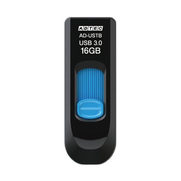 （まとめ）アドテック USB3.0スライド式フラッシュメモリ 16GB ブラック&ブルー AD-USTB16G-U3R 1個【×3セット】