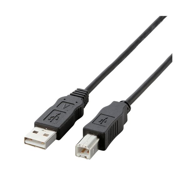 （まとめ）エレコム EU RoHS指令準拠環境対応USB2.0ケーブル (A)オス-(B)オス ブラック 2.0m USB2-ECO20 1本【×5セット】