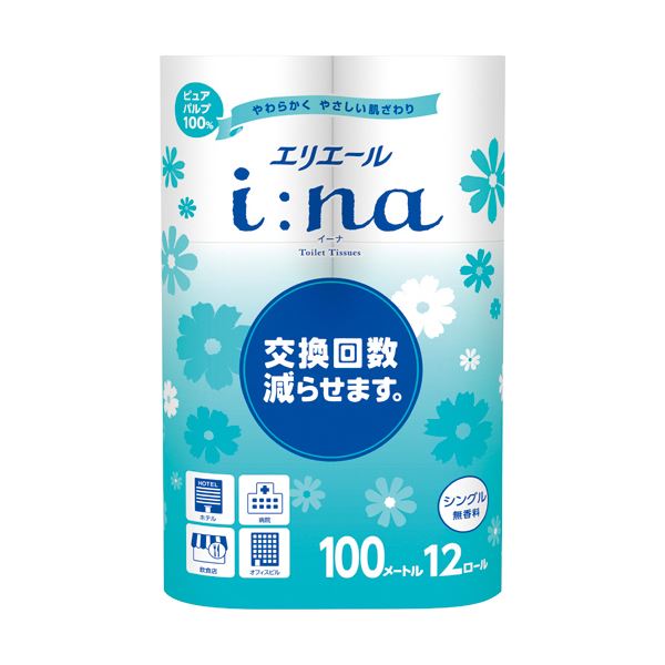 大王製紙 エリエールi：na（イーナ）トイレットティシュー シングル 100m 無香料 1セット（72ロール：12ロール×6パック）