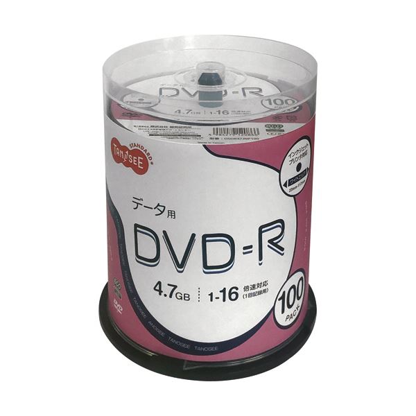 （まとめ）TANOSEE データ用DVD-R4.7GB 1-16倍速 ホワイトワイドプリンタブル スピンドルケース 1パック（100枚）【×2セット】