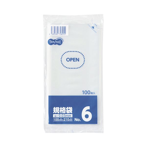 （まとめ）TANOSEE 規格袋 6号0.03×100×210mm 1セット（1000枚：100枚×10パック）【×5セット】