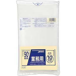 (まとめ)ジャパックス 業務用 特厚ポリ袋 透明90L PL-98 1パック(10枚)【×10セット】