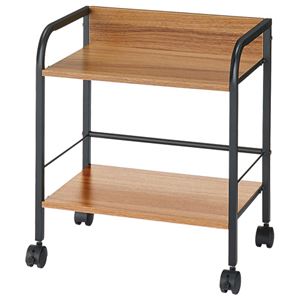 YAMAZEN キャスター付リビングラック 2段 オーク/ブラック YZCR-2（OAK/BK） 1台 【組立品】